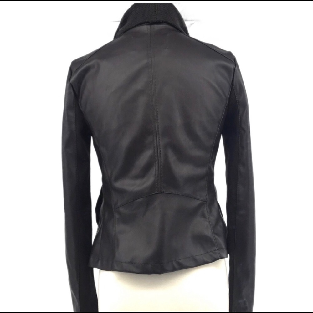 Deep Merlot Drape-Front Faux-Leather Jacket - Picture 3 of 6